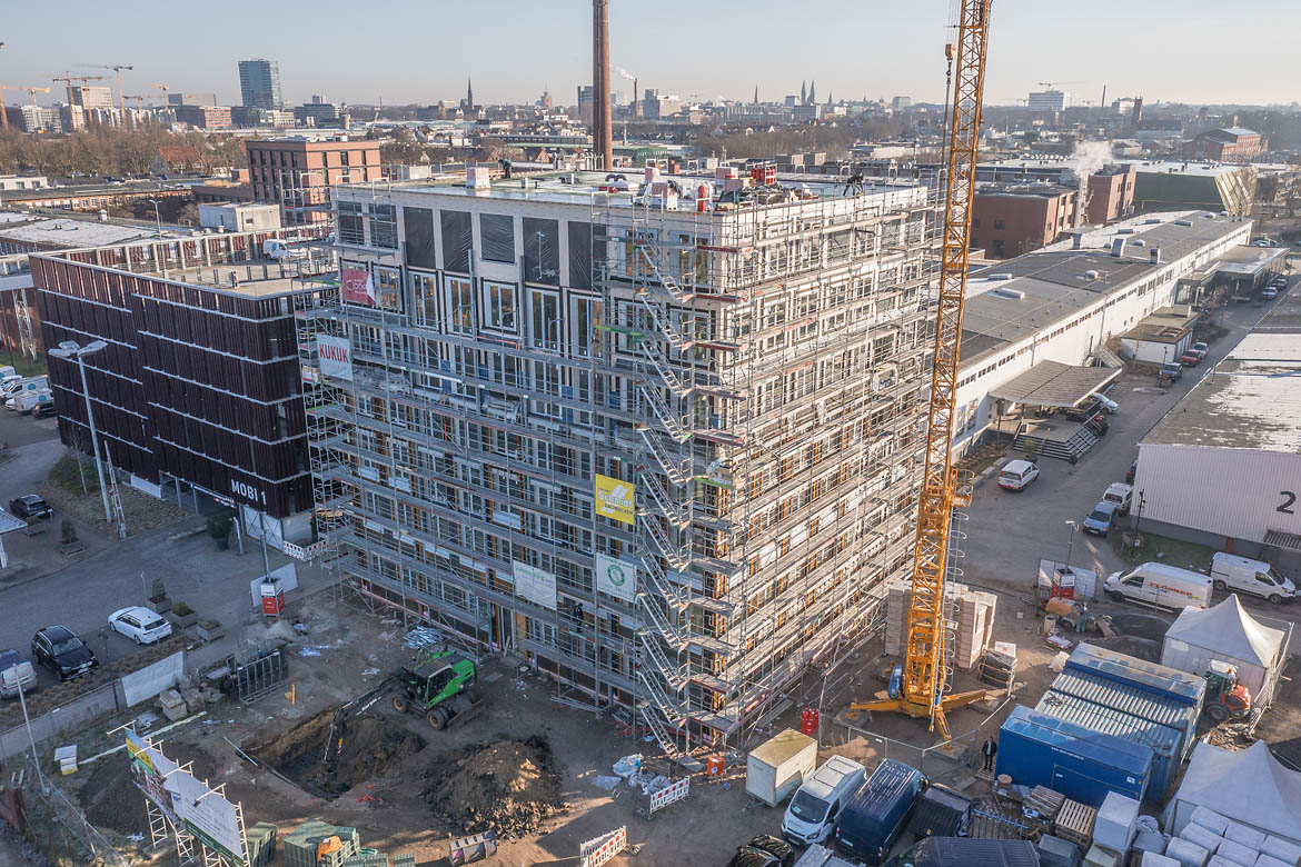 Lighthouse im Tabakquartier Bremen – Baufortschritt an der Fassade